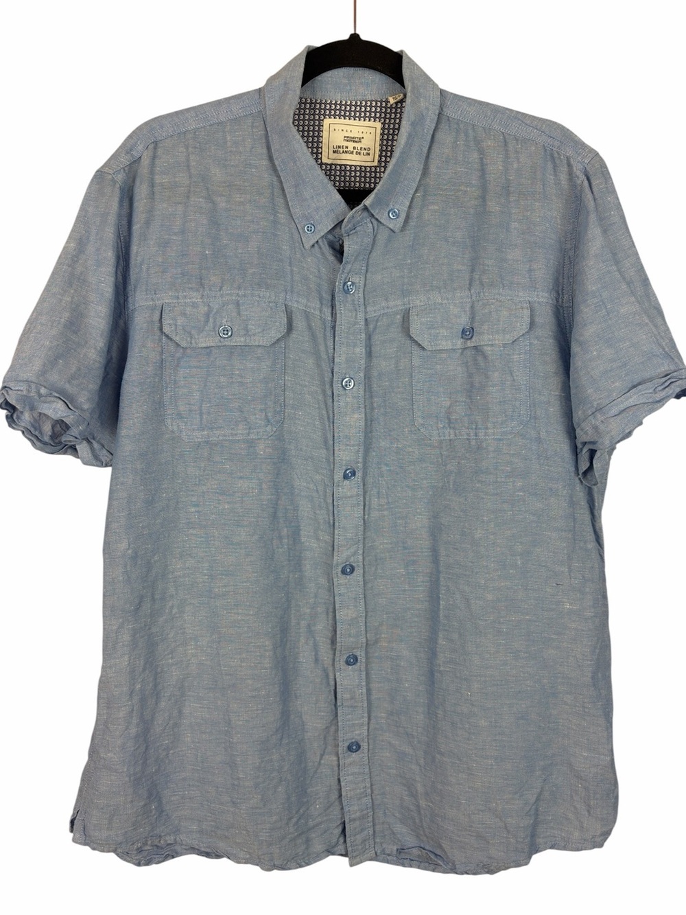 Private Member Men’s XL Linen Blend Short Sleeve Button-Up Shirt Blue Utility